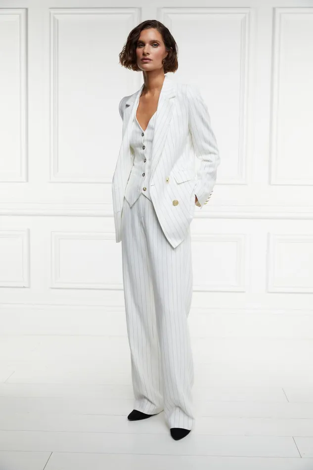 Holland Cooper Waistcoats Women Hampton Waistcoat Oyster Linen Pinstripe Holland Cooper Waistcoats Women Hampton Waistcoat Oyster Linen Pinstripe