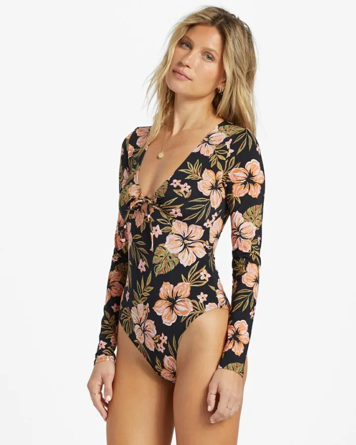Hooked On Tropics Surf Tee Black Pebble Women Billabong Rashguards and Bodysuits