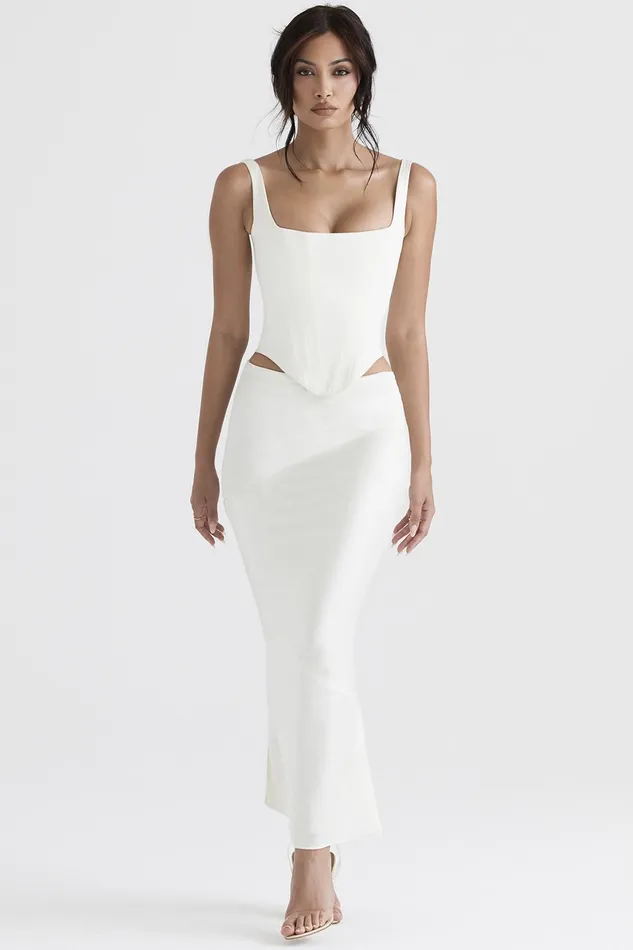 House Of CB ColetteIvory Satin Bias Cut Midi Skirt 8211 SALE Ivory Women Skirts