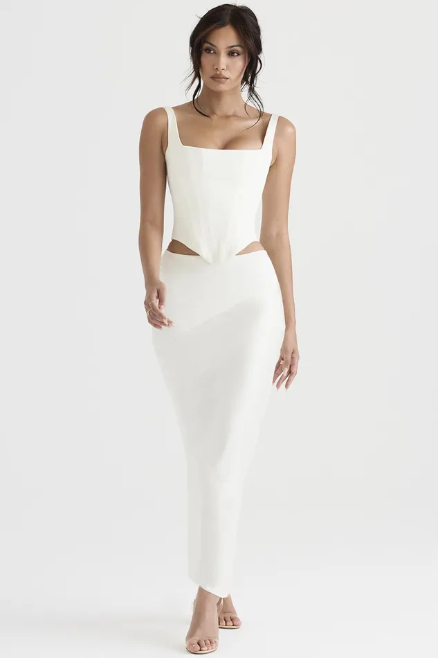 House Of CB ColetteIvory Satin Bias Cut Midi Skirt 8211 SALE Ivory Women Skirts