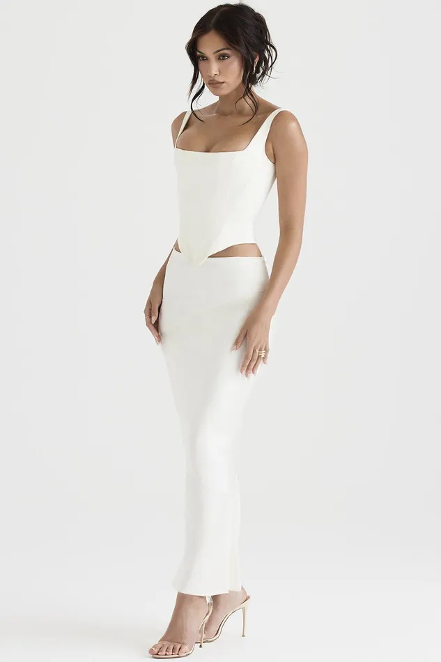 House Of CB ColetteIvory Satin Bias Cut Midi Skirt 8211 SALE Ivory Women Skirts