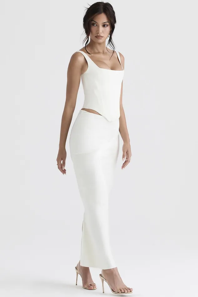House Of CB ColetteIvory Satin Bias Cut Midi Skirt 8211 SALE Ivory Women Skirts