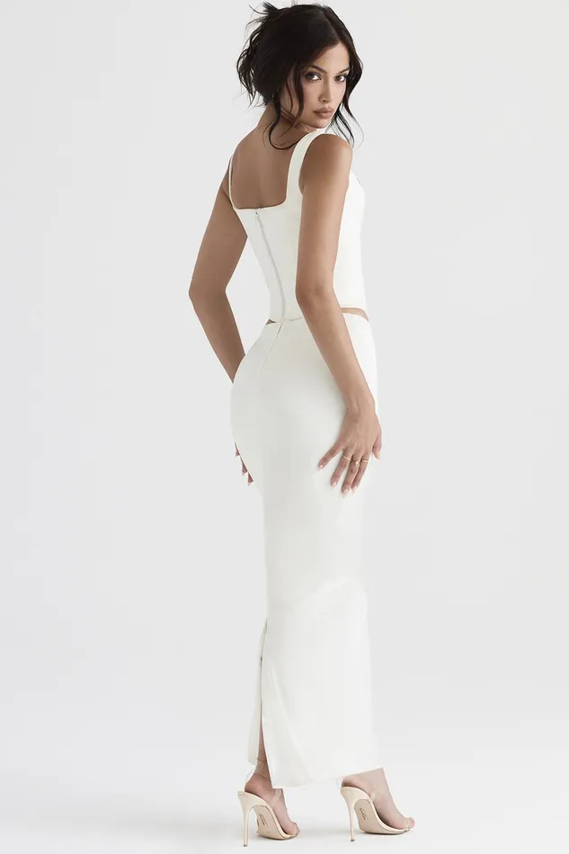 House Of CB ColetteIvory Satin Bias Cut Midi Skirt 8211 SALE Ivory Women Skirts