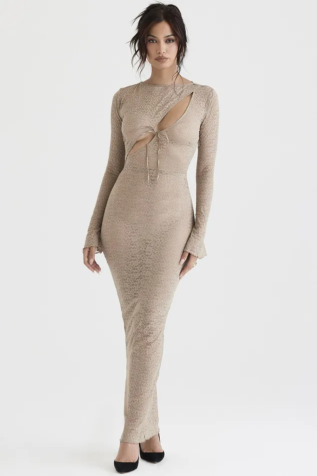 House Of CB GiovannaStone Floral Lace Maxi Dress 8211 SALE Stone Women Bodycon Dresses