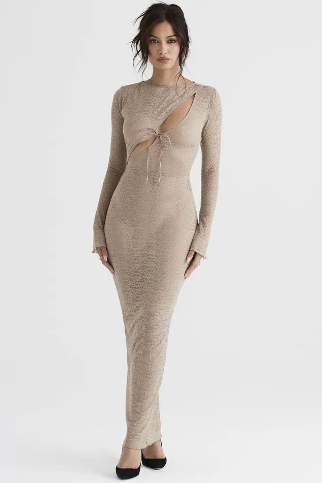 House Of CB GiovannaStone Floral Lace Maxi Dress 8211 SALE Stone Women Bodycon Dresses