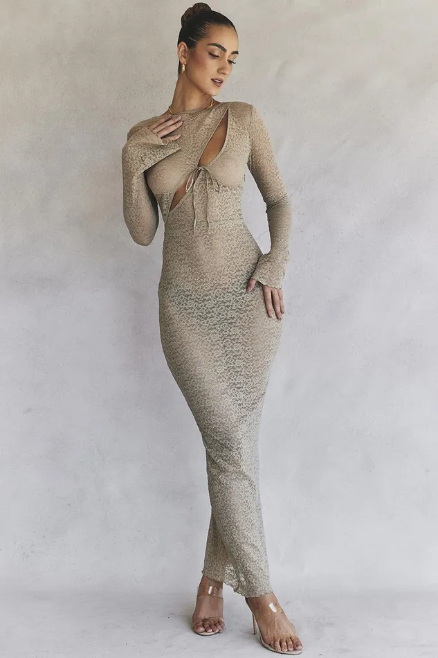 House Of CB GiovannaStone Floral Lace Maxi Dress 8211 SALE Stone Women Bodycon Dresses