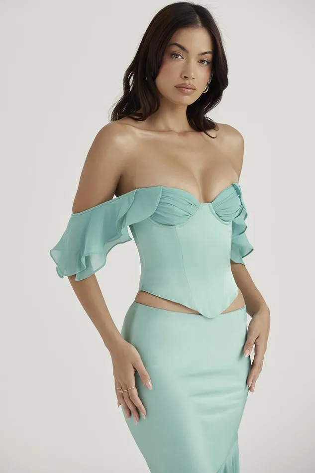 House Of CB IsabellaJade Ruffle Sleeve Corset 8211 SALE Jade Women Corsets