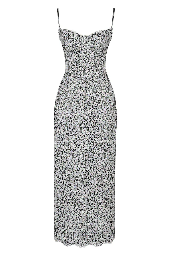 House Of CB KatjaSilver Metallic Lace Corset Dress 8211 SALE Silver Women Bodycon Dresses