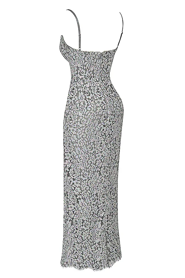 House Of CB KatjaSilver Metallic Lace Corset Dress 8211 SALE Silver Women Bodycon Dresses