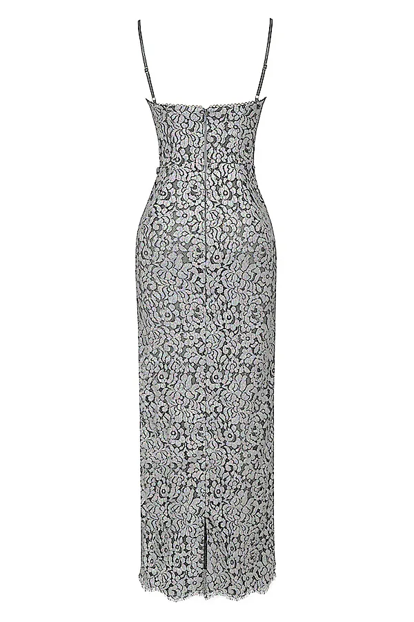 House Of CB KatjaSilver Metallic Lace Corset Dress 8211 SALE Silver Women Bodycon Dresses