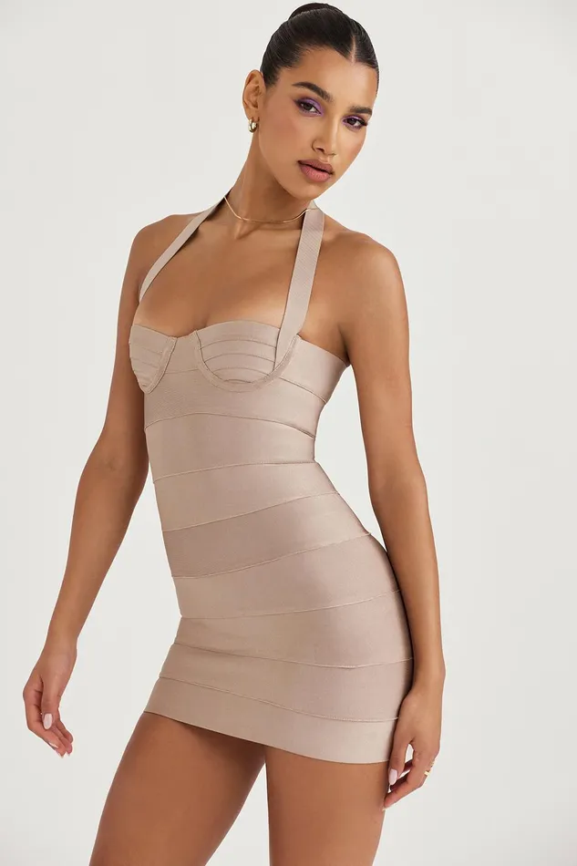 House Of CB MalihaLatte Bandage Mini Dress 8211 SALE Latte Women Bodycon Dresses