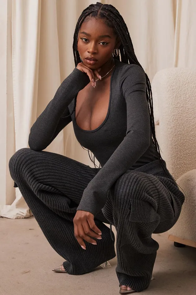House Of CB MariannaCharcoal Loungewear Bodysuit 8211 SALE Charcoal Women Tops