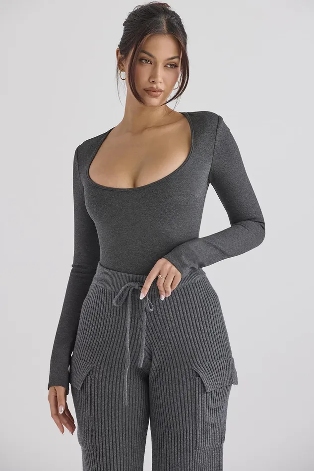 House Of CB MariannaCharcoal Loungewear Bodysuit 8211 SALE Charcoal Women Tops