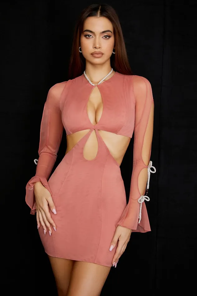 House Of CB MirandaRose Crystal Trim Cutout Mini Dress 8211 SALE Rose Women Bodycon Dresses House Of CB MirandaRose Crystal Trim Cutout Mini Dress 8211 SALE Rose Women Bodycon Dresses