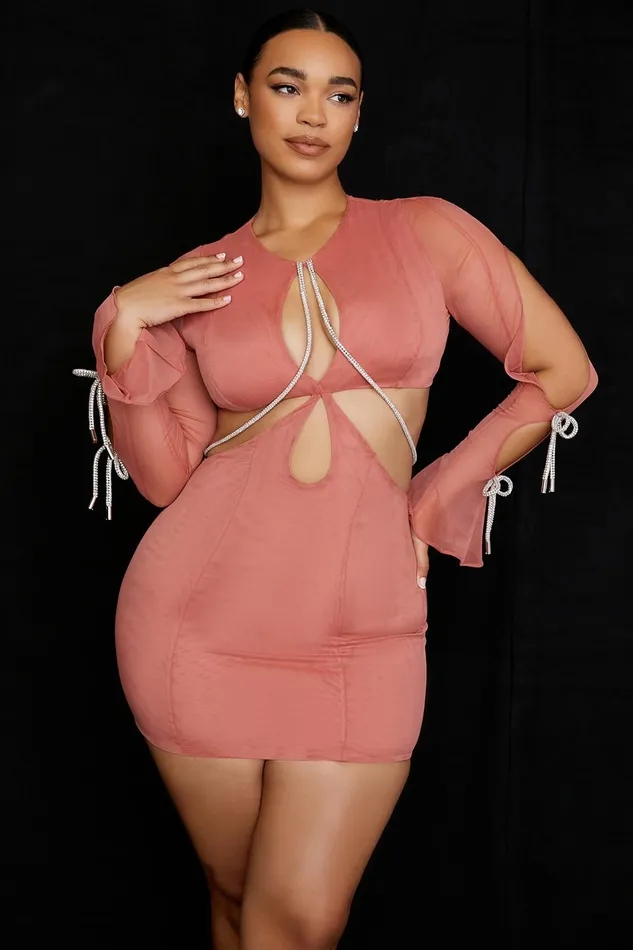 House Of CB MirandaRose Crystal Trim Cutout Mini Dress 8211 SALE Rose Women Bodycon Dresses