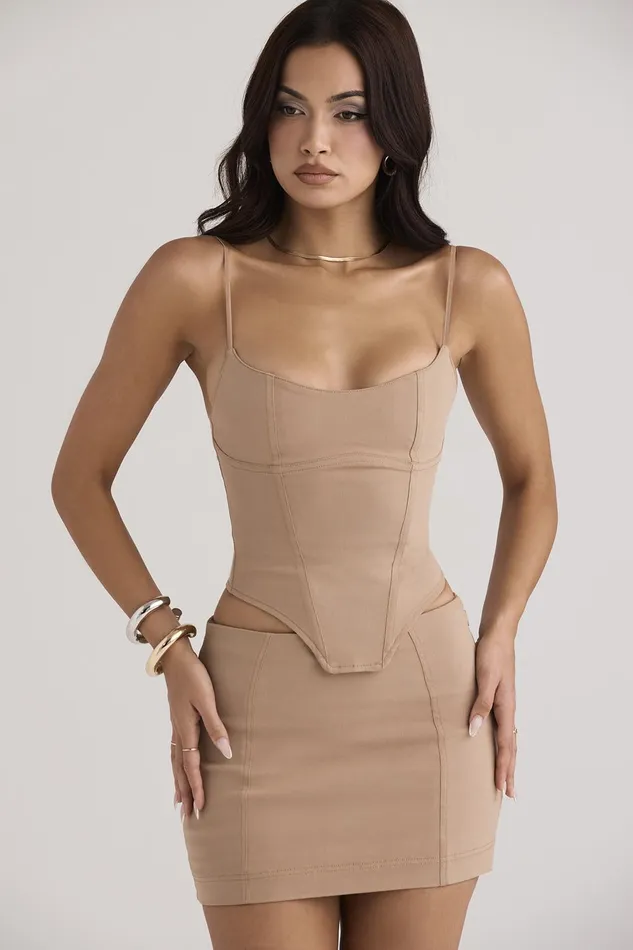House Of CB NishaBeige Sculpting Mini Skirt 8211 SALE Beige Women Skirts
