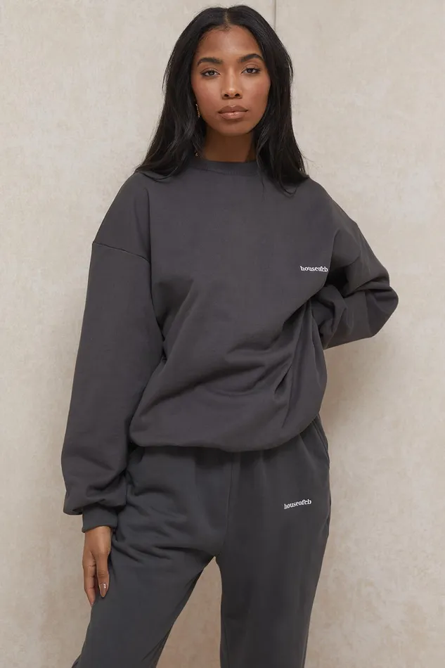 House Of CB TommyCharcoal Oversized Crewneck Sweatshirt Charcoal Women Sweats