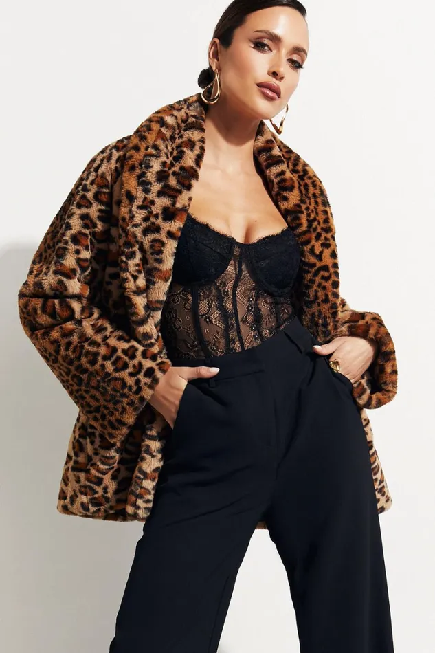 Jocelyn Coat 8211 Faux Fur Animal Print Coat In Leopard Women Showpo Jackets and Coats