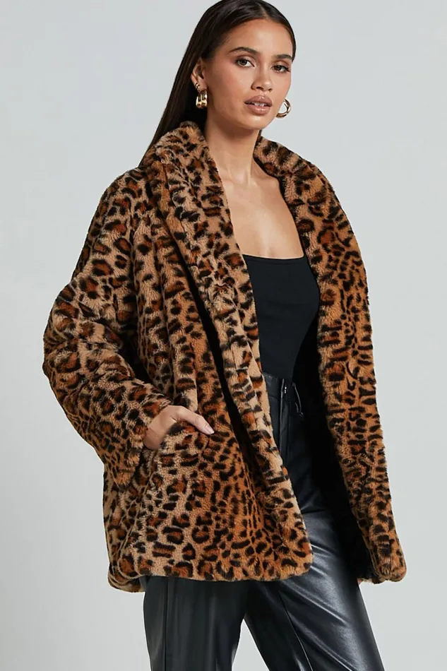 Jocelyn Coat 8211 Faux Fur Animal Print Coat In Leopard Women Showpo Jackets and Coats