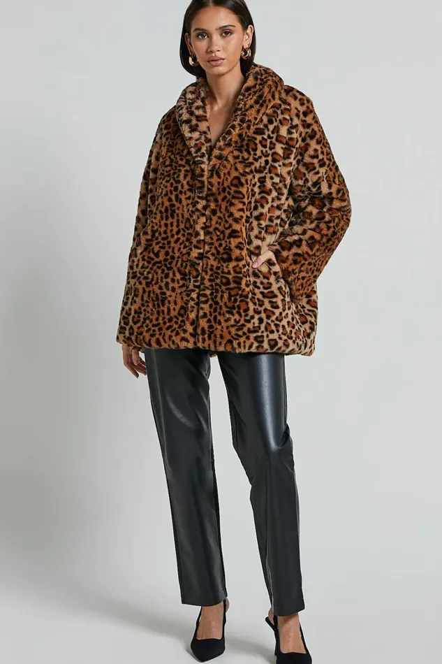 Jocelyn Coat 8211 Faux Fur Animal Print Coat In Leopard Women Showpo Jackets and Coats