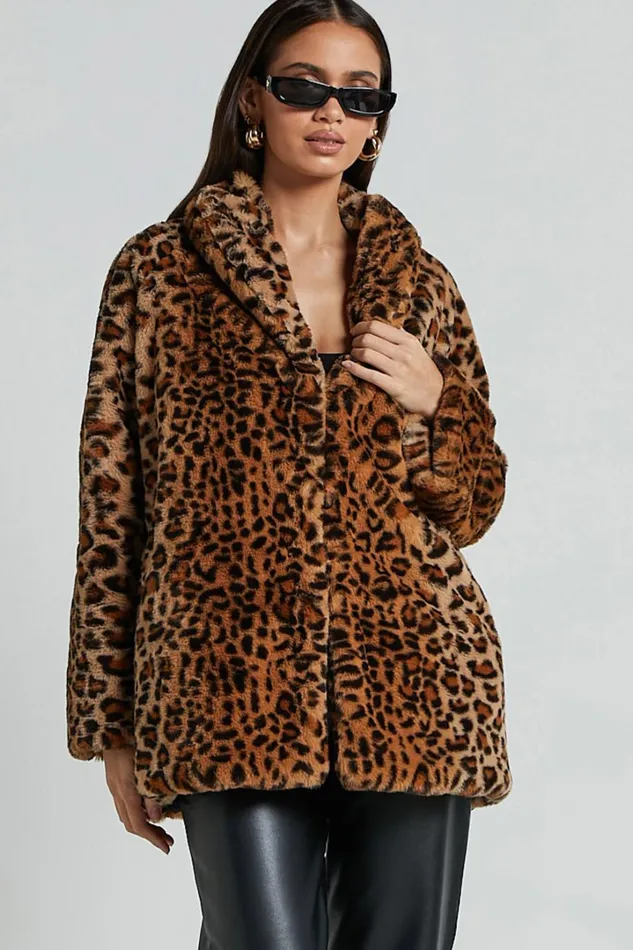 Jocelyn Coat 8211 Faux Fur Animal Print Coat In Leopard Women Showpo Jackets and Coats