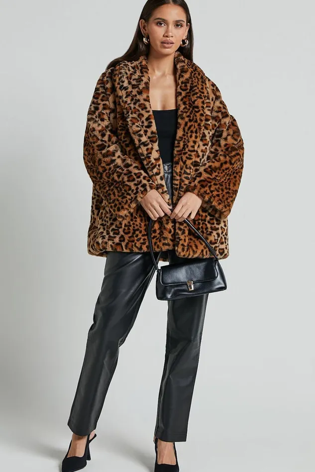 Jocelyn Coat 8211 Faux Fur Animal Print Coat In Leopard Women Showpo Jackets and Coats