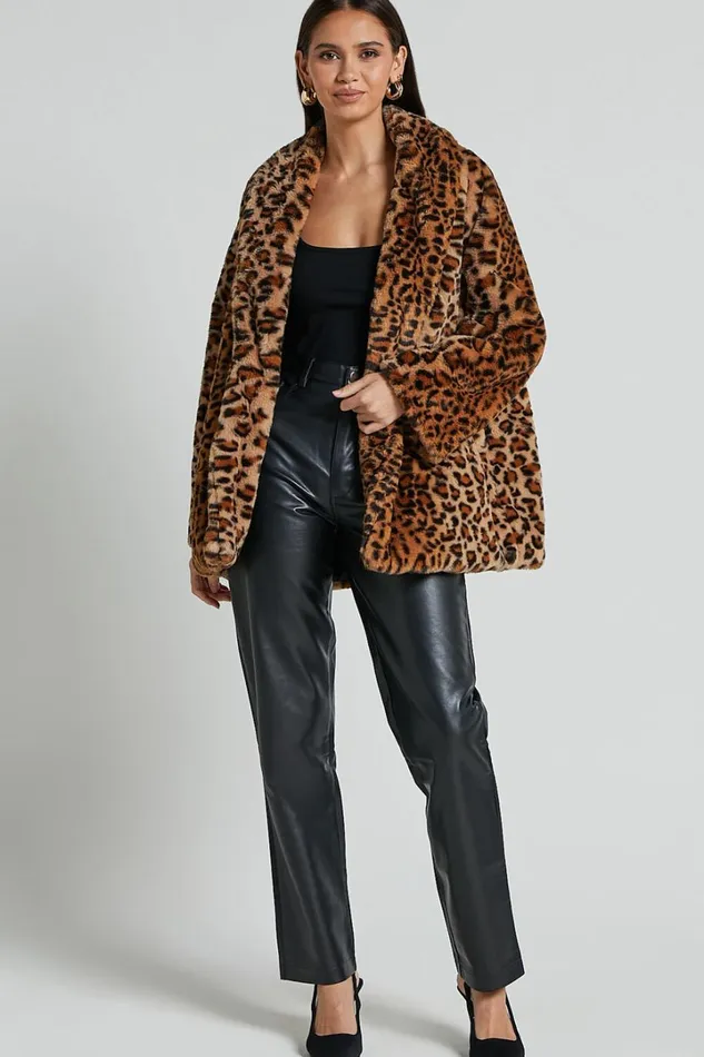 Jocelyn Coat 8211 Faux Fur Animal Print Coat In Leopard Women Showpo Jackets and Coats
