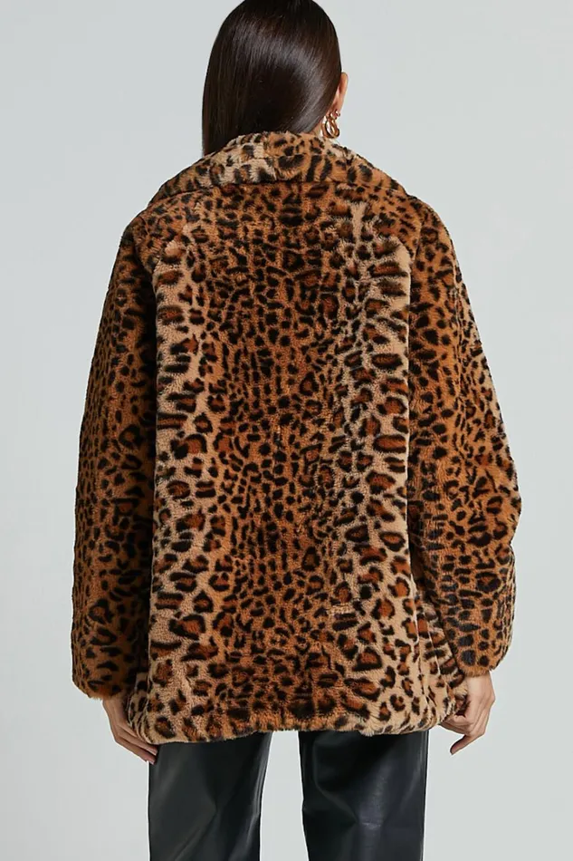 Jocelyn Coat 8211 Faux Fur Animal Print Coat In Leopard Women Showpo Jackets and Coats