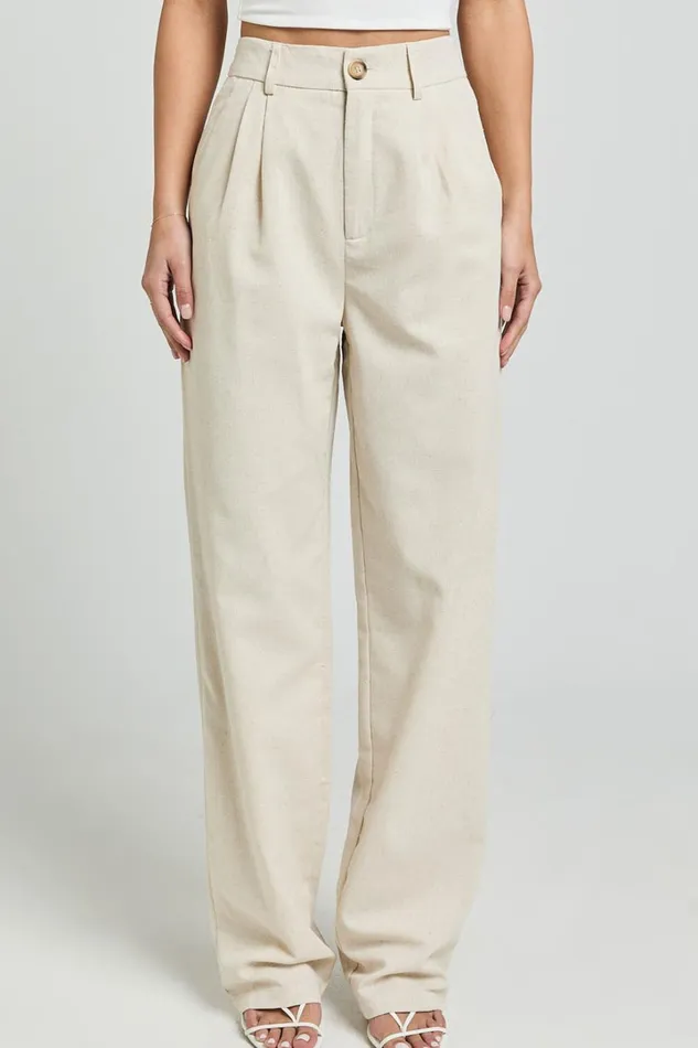 Kiraye Pants 8211 Linen Look High Waist Tailored Pants In Natural Women Showpo Pants