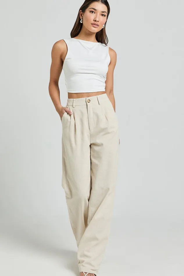 Kiraye Pants 8211 Linen Look High Waist Tailored Pants In Natural Women Showpo Pants