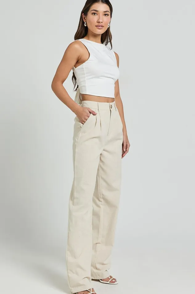 Kiraye Pants 8211 Linen Look High Waist Tailored Pants In Natural Women Showpo Pants
