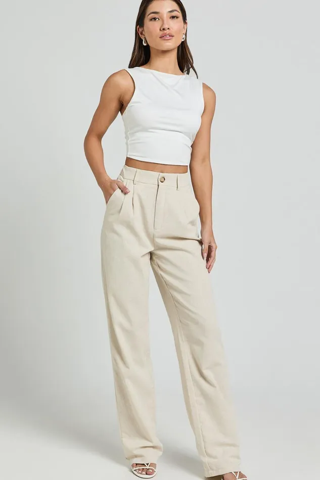 Kiraye Pants 8211 Linen Look High Waist Tailored Pants In Natural Women Showpo Pants