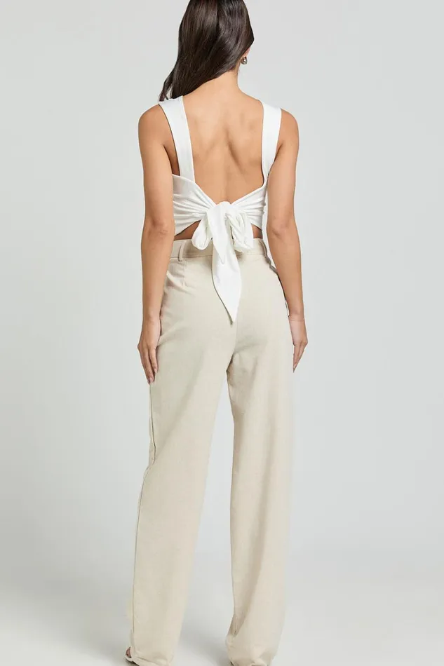 Kiraye Pants 8211 Linen Look High Waist Tailored Pants In Natural Women Showpo Pants