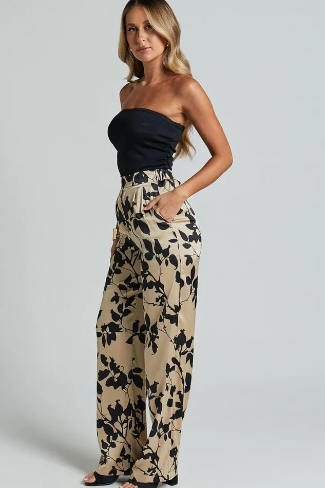Laila Pants 8211 High Waisted Wide Leg Pants In Black And Cream Print Women Showpo Pants