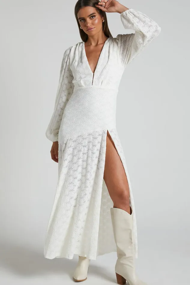 Larahmae Midi Dress 8211 Embroidered Long Sleeve Dress In White Women Showpo Dresses