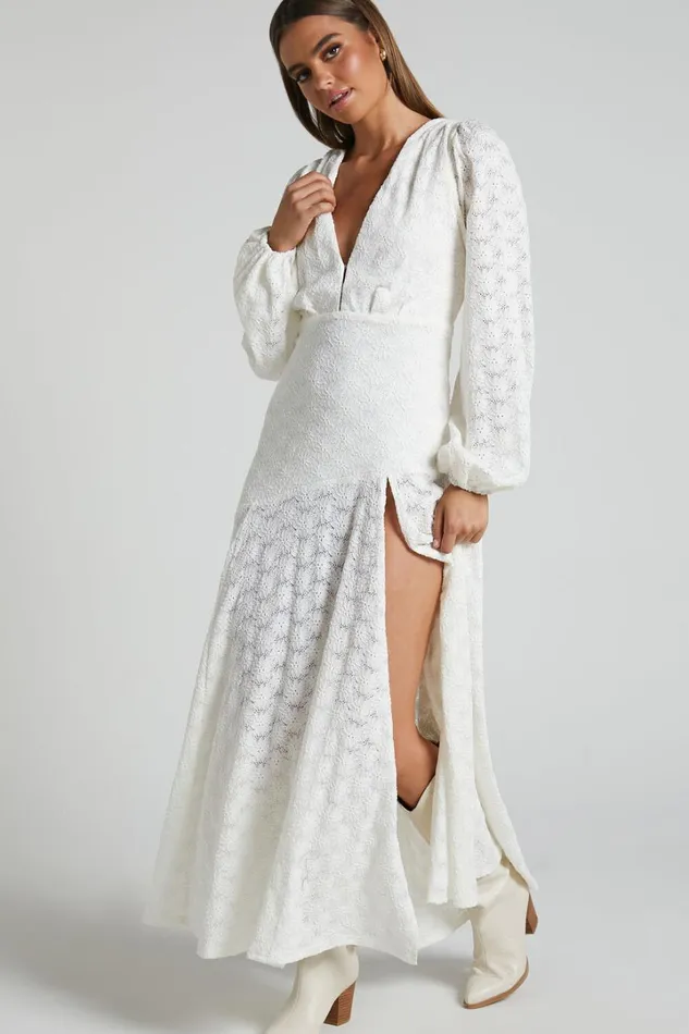 Larahmae Midi Dress 8211 Embroidered Long Sleeve Dress In White Women Showpo Dresses
