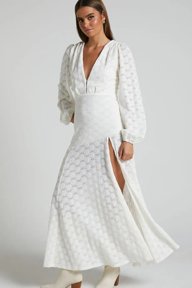 Larahmae Midi Dress 8211 Embroidered Long Sleeve Dress In White Women Showpo Dresses