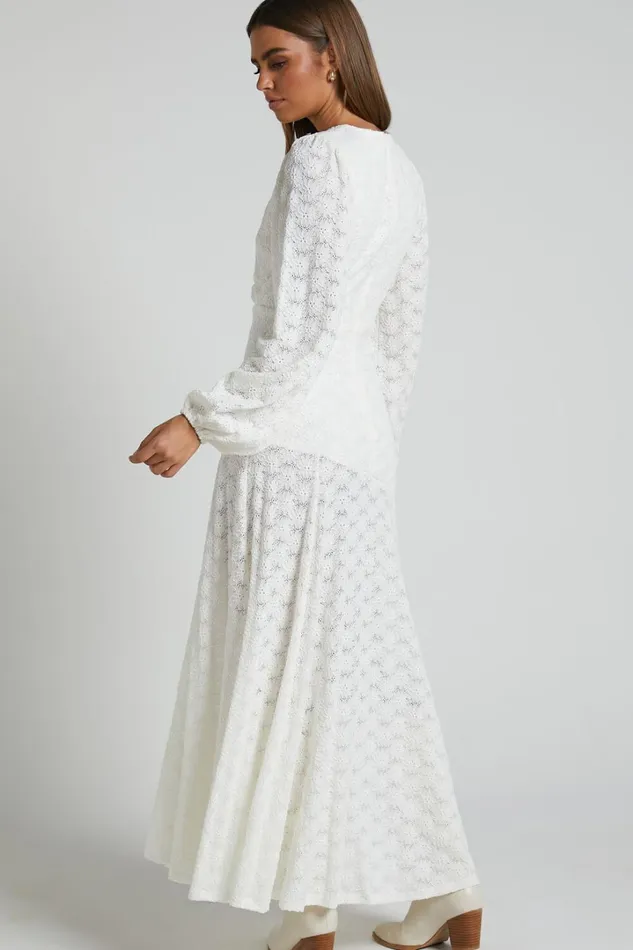 Larahmae Midi Dress 8211 Embroidered Long Sleeve Dress In White Women Showpo Dresses