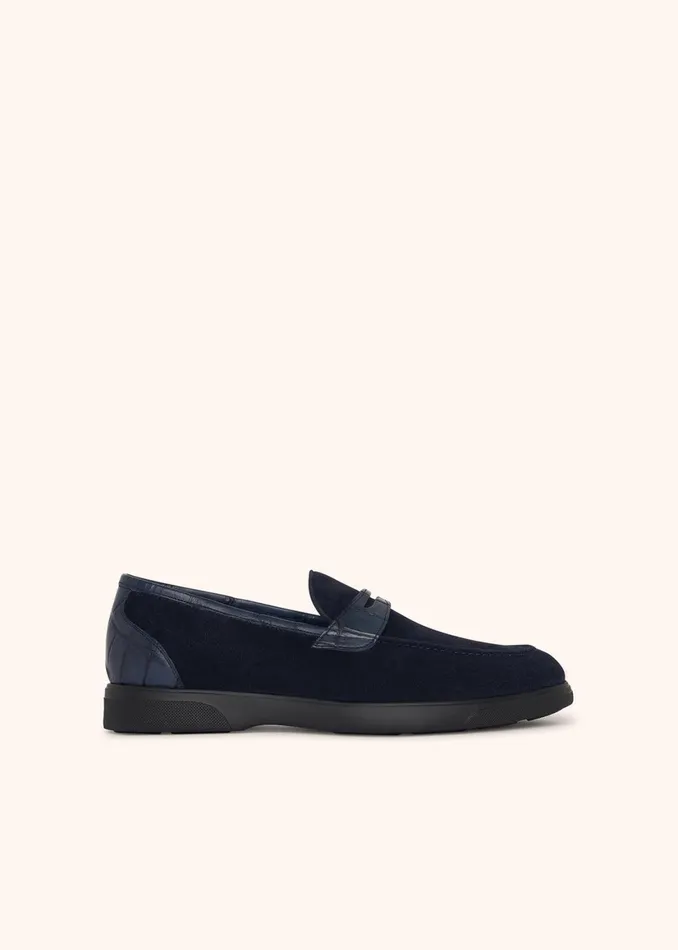 LEATHER LOAFER WITH CROCODILE LEATHER INSERTS Men Kiton Shoes