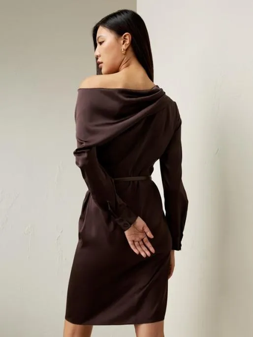 Lilysilk OffShoulder Midi Silk Dress With Long Sleeves Women Jumpsuits Dresses