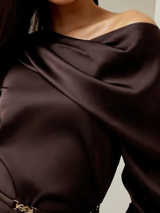 Lilysilk OffShoulder Midi Silk Dress With Long Sleeves Women Jumpsuits Dresses