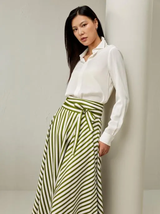 Lilysilk Pinstriped Silk Skirt With Waist Tie Classic And Elegant Women Bottoms