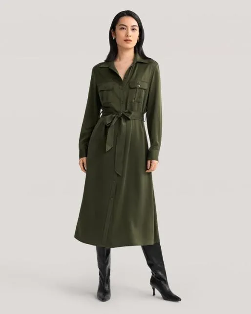 Lilysilk Sandwashed Pocket Trench Dress Women Jumpsuits Outerwear