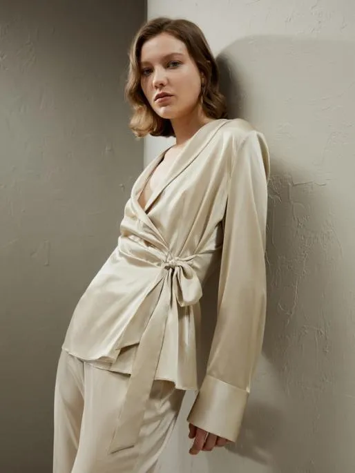 Lilysilk Silk Wrap Tie Waist Blazer Women Outerwear