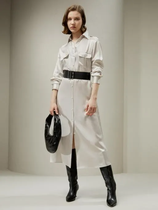 Lilysilk TrenchStyle Silk Midi Shirt Dress Women Jumpsuits Dresses