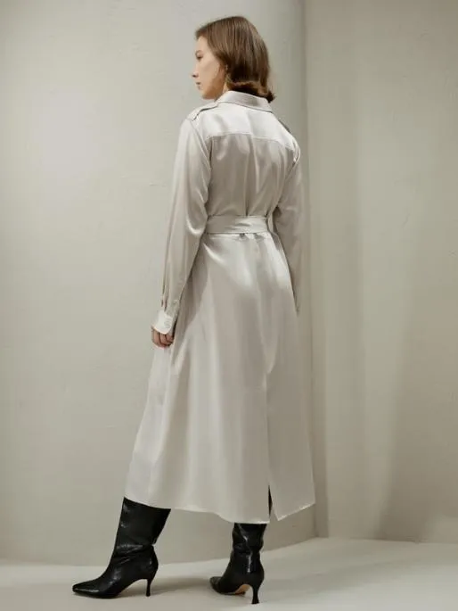 Lilysilk TrenchStyle Silk Midi Shirt Dress Women Jumpsuits Dresses