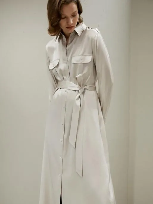 Lilysilk TrenchStyle Silk Midi Shirt Dress Women Jumpsuits Dresses