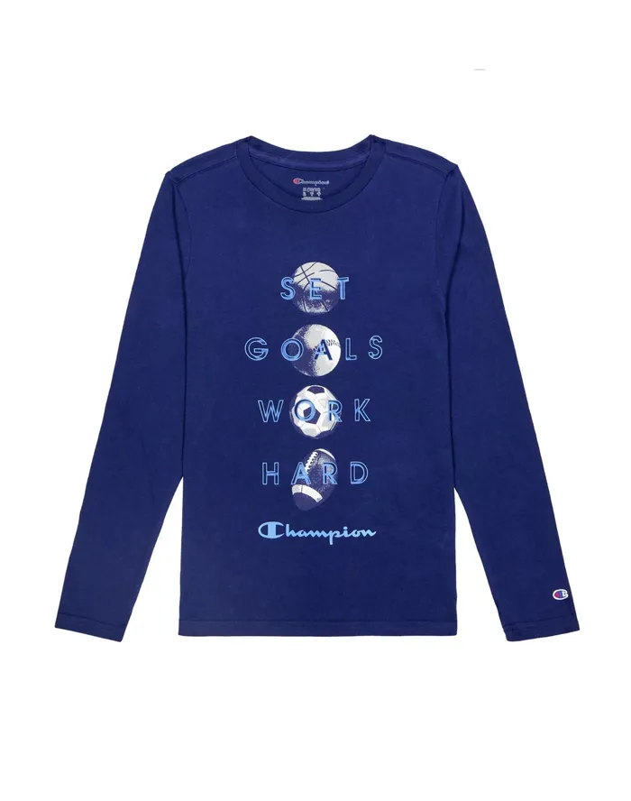Little Kids039 LongSleeve TShirt Set Goals Work Hard Athletic Navy Kids Champion TShirts