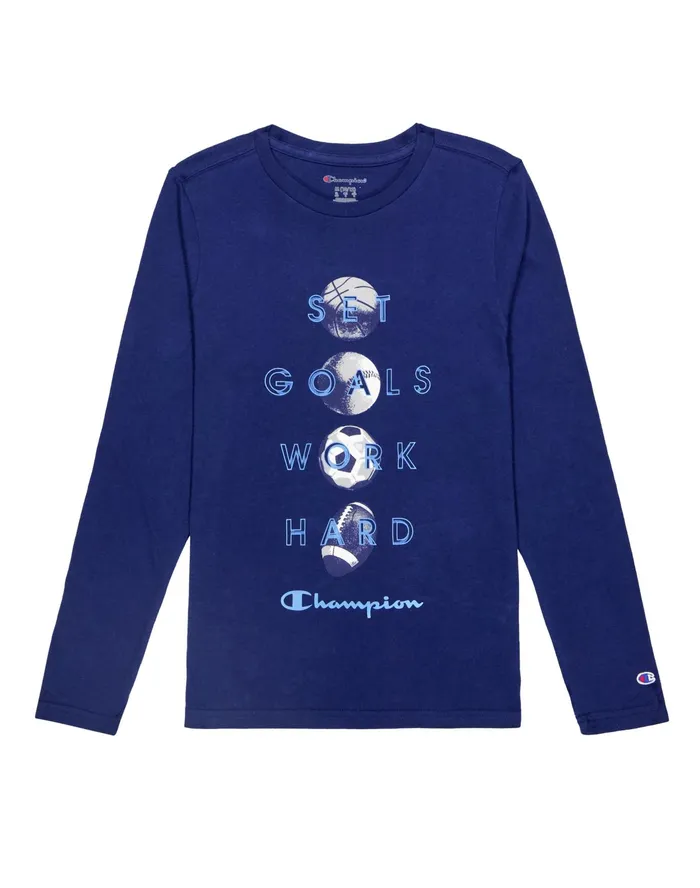 Little Kids039 LongSleeve TShirt Set Goals Work Hard Athletic Navy Kids Champion TShirts