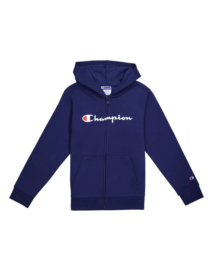 Little Kids039 Powerblend FullZip Hoodie Classic Script Logo Athletic Navy Kids Champion Hoodies and Sweatshirts